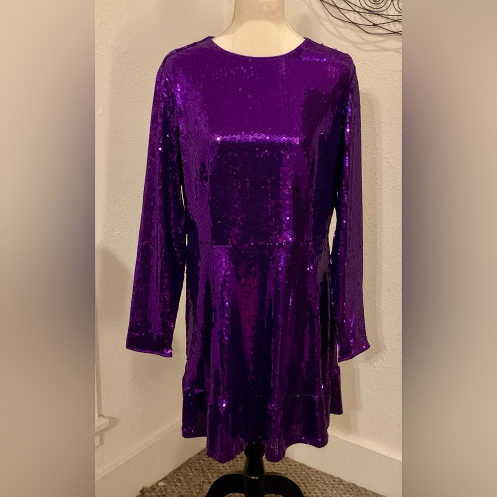 Scoop Purple Sequin Dress Ruffle Hem